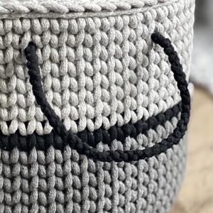 Nagyméretű horgolt tároló, kosár - szürke-sötétszürke duo - otthon & életmód - tárolás & rendszerezés - tárolókosár - Meska.hu