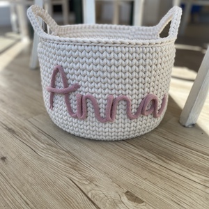 Egyedi feliratos, horgolt tároló, kosár - ekrü - otthon & életmód - tárolás & rendszerezés - tárolókosár - Meska.hu