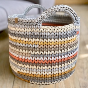 Nagyméretű, horgolt kosár - színes - Meska.hu