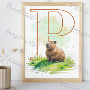 Nyomtatható kis capybara gyerekszoba kép személyes betűvel, Otthon & Életmód, Babaszoba, gyerekszoba, Babaszoba kép, Fotó, grafika, rajz, illusztráció, MESKA