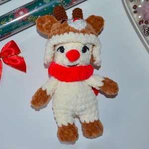 Horgolt karácsonyi hóember plüss rénszarvasos sapkában, Játék & Sport, Plüssállat & Játékfigura, Plüss mesefigurák, Horgolás, MESKA