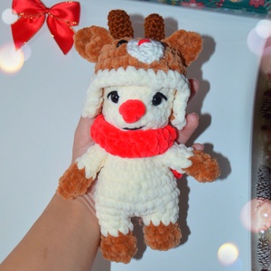 Horgolt karácsonyi hóember plüss rénszarvasos sapkában - Meska.hu