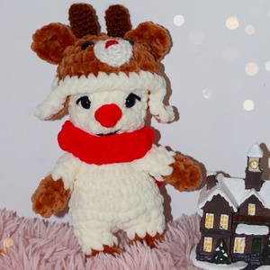 Horgolt karácsonyi hóember plüss rénszarvasos sapkában - Meska.hu