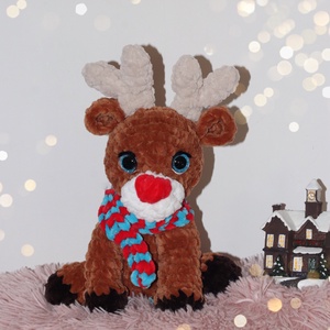 Horgolt karácsonyi rénszarvas téli sálban - Meska.hu