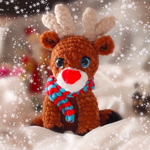 Horgolt karácsonyi rénszarvas téli sálban - Meska.hu
