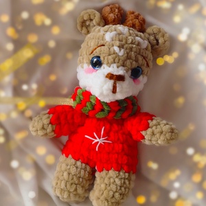 Horgolt karácsinyi rénszarvas plüss téli ruhában - Meska.hu
