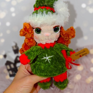 Horgolt kislány karácsonyi manó plüss amigurumi, Karácsony, Karácsonyi lakásdekoráció, Karácsonyi manók, figurák, Horgolás, MESKA