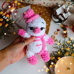 Horgolt kalapos rózsaszín hóember plüss, Karácsony, Mikulás, Mikulás ajándékok, Horgolás, MESKA