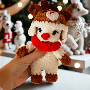Horgolt karácsonyi hóember plüss rénszarvasos sapkában, Játék & Sport, Plüssállat & Játékfigura, Plüss mesefigurák, Horgolás, MESKA