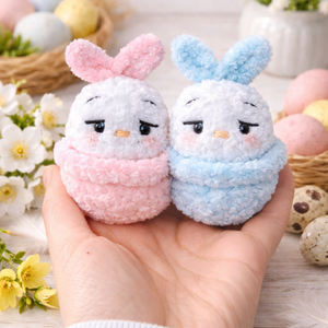 Horgolt húsvéti dísz nyuszik tojásban - ünnepi díszek, dekorációk - húsvéti díszek és dekorációk - húsvéti kosár - Meska.hu