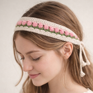 Horgolt tavaszi tulipán hajpánt - esküvő - hajdísz - hajpánt - Meska.hu