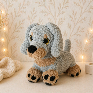 Horgolt szürke tacskó plüss amigurumi - Meska.hu
