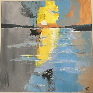 Naplemente a vízen, Művészet, Festmény, Akril, Festészet, Festett tárgyak, MESKA