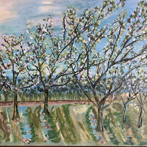 Cseresznyefák, Művészet, Festmény, Akril, Festészet, Festett tárgyak, MESKA
