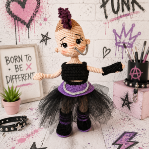 Punk lány. Amigurumi baba, Horgolt baba. - Meska.hu