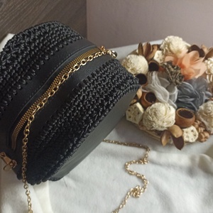 Fekete Bársony-Kézműves női táska - táska & tok - kézitáska & válltáska - alkalmi táska - Meska.hu