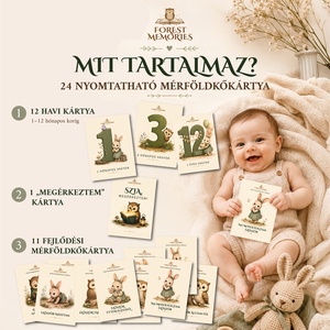 Baba mérföldkőkártyák � 24 nyomtatható emlékkártya, 1�12 hónap és első mérföldkövek � Digitális PDF - baba - mama - babafotózás - baba mérföldkő kártyák - Meska.hu