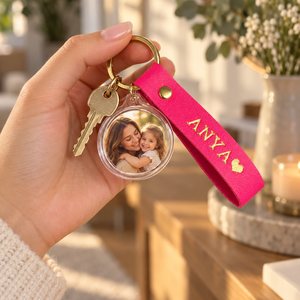 Fényképes kulcstartó kör alakú - Pink - Meska.hu