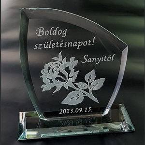 Üveg plakett születésnapra, névnapra emlék plakett, Otthon & Életmód, Dekoráció, Asztal és polc dekoráció, Díszüveg, Üvegművészet, MESKA