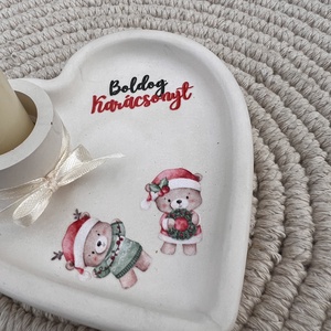 Szív alakú karácsonyi gyertyatartó tálka - otthon & életmód - gyertya, illat, aroma - gyertyatartó - Meska.hu