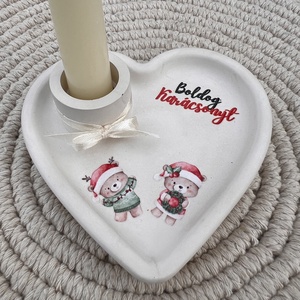 Szív alakú karácsonyi gyertyatartó tálka - otthon & életmód - gyertya, illat, aroma - gyertyatartó - Meska.hu