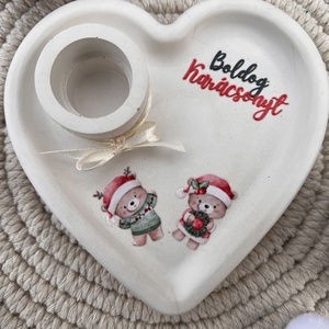 Szív alakú karácsonyi gyertyatartó tálka, Otthon & Életmód, Gyertya, illat, aroma, Gyertyatartó, Kerámia, MESKA