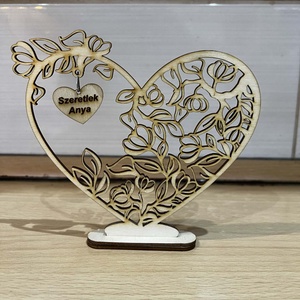 Gravírozható fa szív virágmintával, Otthon & Életmód, Dekoráció, Dísztárgy, Famegmunkálás, MESKA