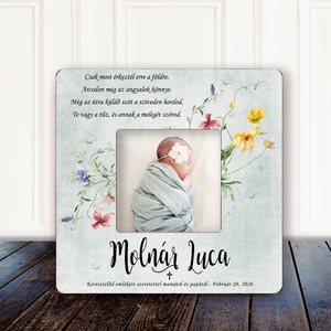 Keresztelőre képkeret idézettel � finom, elegáns babaszoba dekoráció, vadvirágos design, keresztelő ajándék, Baba - mama, Keresztelő kellékek, Keresztelőajándékok, Famegmunkálás, Fotó, grafika, rajz, illusztráció, MESKA