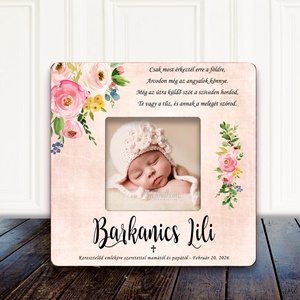 Virágos fényképkeret idézettel keresztelőre � finom, elegáns babaszoba dekoráció, vadvirágos design, keresztelő ajándék, Baba - mama, Keresztelő kellékek, Keresztelőajándékok, Famegmunkálás, Fotó, grafika, rajz, illusztráció, MESKA