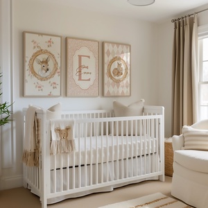 Névreszóló őzikés kollekció, cottagecore stílusú elegáns gyerekszoba falikép szett - otthon & életmód - dekoráció - kép & falikép - több részes kép - Meska.hu