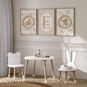 Névreszóló őzikés kollekció, cottagecore stílusú elegáns gyerekszoba falikép szett - otthon & életmód - dekoráció - kép & falikép - több részes kép - Meska.hu