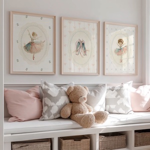 Vintage balerina falikép szett lányszobába � pasztell balett dekoráció, romantikus gyerekszoba faliképek, balettcipő - Meska.hu