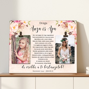 Szülőköszöntő ajándék esküvőre - Egyedi, Akkor és Most fotós plakett Anyának és Apának - Blush Pink esküvő - Meska.hu