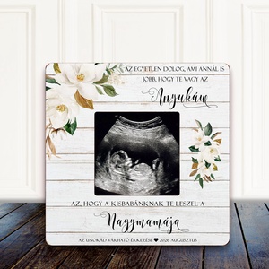 Bababejelentő képkeret - Ultrahangos képkeret - nagyszülő leszel - dédszülő leszel, Baba - mama, Babaemlékek, Bababejelentők, Famegmunkálás, Fotó, grafika, rajz, illusztráció, Egy különleges ultrahangos képkeret, amely a kisbaba első fotójával őrzi meg azt a pillanatot, amik..., MESKA