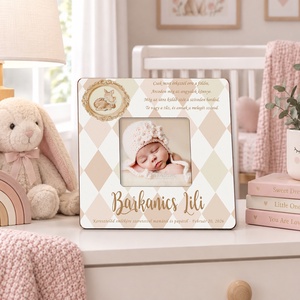 Keresztelő ajándék kislánynak � Nyuszi mintás fényképkeret idézettel - aranyos emlék babának és a családnak - baba - mama - keresztelő kellékek - keresztelőajándékok - Meska.hu