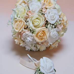 Romantikus menyasszonyi csokor polifoam rózsákból � vőlegény kitűzővel � több színben rendelhető - Meska.hu