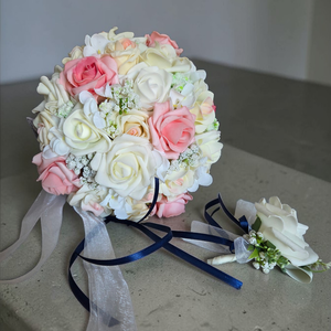 Romantikus menyasszonyi csokor polifoam rózsákból � vőlegény kitűzővel � több színben rendelhető - esküvő - menyasszonyi- és dobócsokor - Meska.hu