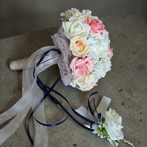 Romantikus menyasszonyi csokor polifoam rózsákból � vőlegény kitűzővel � több színben rendelhető - esküvő - menyasszonyi- és dobócsokor - Meska.hu