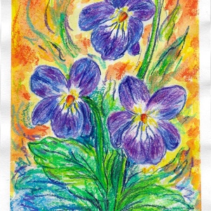 Tavaszi ibolyák � eredeti vegyes technikájú festmény, Művészet, Festmény, Festmény vegyes technika, Festészet, Fotó, grafika, rajz, illusztráció, MESKA