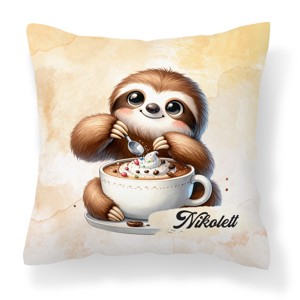 Névvel kérhető - Kávés lajhár egy kis nasival mintás párna, Otthon & Életmód, Lakástextil, Párna & Párnahuzat, Díszpárna (belsővel együtt), , MESKA