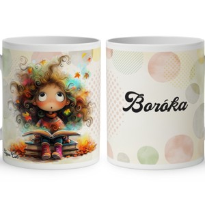 Névvel kérhető - Álmodó őszi Könyvmoly lány mintás bögre - Meska.hu