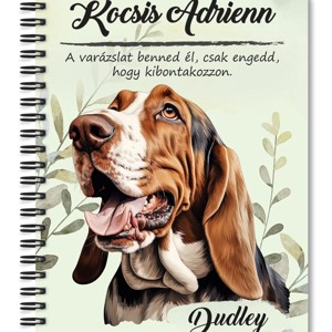 Személyre szabható - Basset Hound portré mintás A5-ös füzet, Otthon & Életmód, Papír, írószer, Jegyzetfüzet & Napló, , MESKA