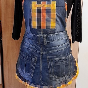 Női farmerkötény kockás fodros - otthon & életmód - konyhafelszerelés, tálalás - konyhai textil - kötény - Meska.hu