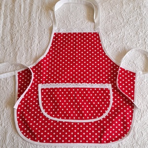 Pamut vászon pöttyös gyerek kötény madéra csipkével, Otthon & Életmód, Konyhafelszerelés, tálalás, Konyhai textil, Kötény, Varrás, MESKA