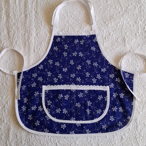 Kékfestő mintás gyerek kötény madéra csipkével - Meska.hu