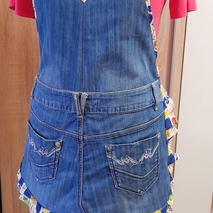 Kék női farmer kötény szélén fodorral. - otthon & életmód - konyhafelszerelés, tálalás - konyhai textil - kötény - Meska.hu