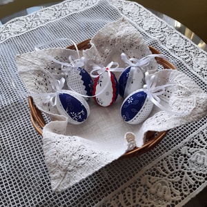 Kékfestő mintás húsvéti tojások - ünnepi díszek, dekorációk - húsvéti díszek és dekorációk - húsvéti tojás, hímestojás - Meska.hu