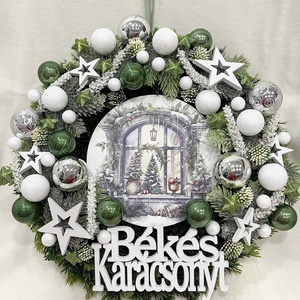 Zöld-fehér adventi kopogtató - Meska.hu
