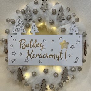 Led világítós, fehér-arany karácsonyi ajtódísz - Meska.hu