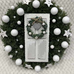 Műtujás, fehér ajtós kopogtató, Karácsony, Adventi díszek, Adventi ajtódísz, , MESKA
